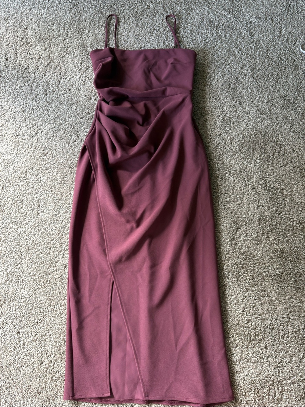 Abercrombie & Fitch Burgundy Ruched Spaghetti-Strap Midi Dress